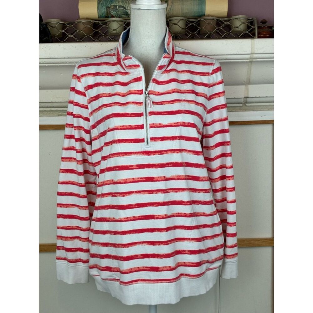 Imove by FJD French Coral/ Red & White Striped Quarter-Zip Sweatshirt w/ pockets